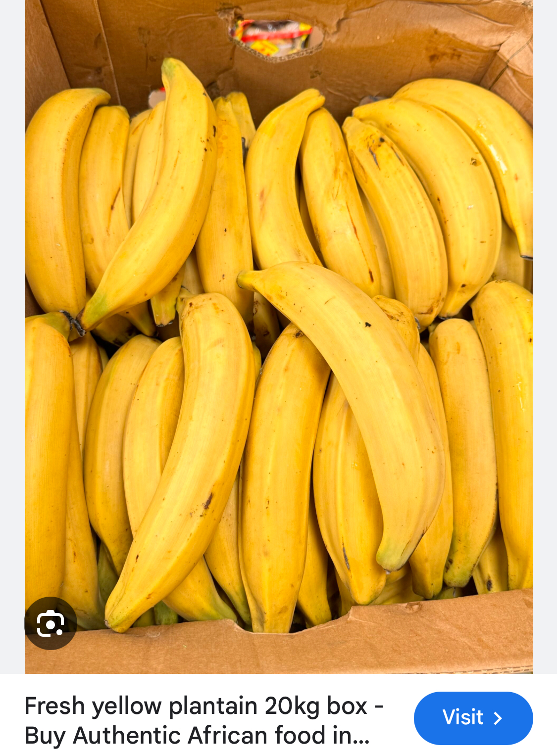 Fresh Yellow Plantain 20kg Box